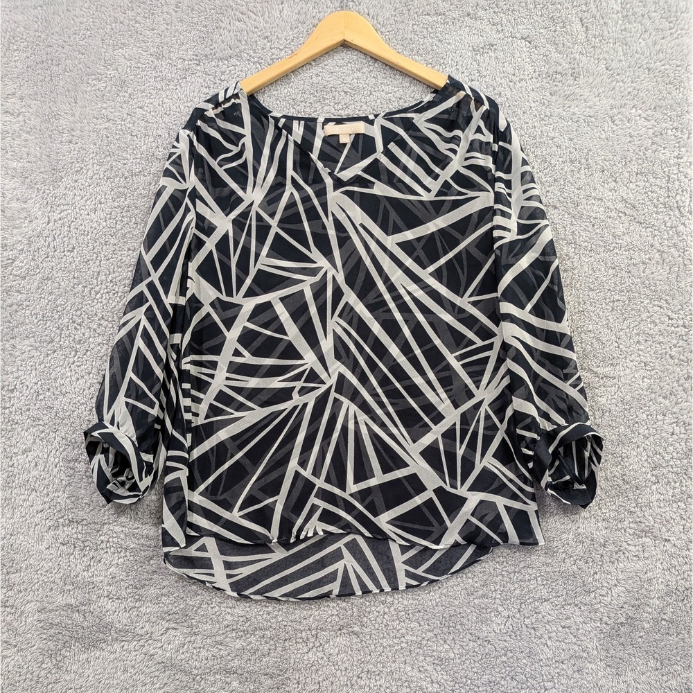 Banana Republic Women's XL Navy Blue White Stripe Sheer Blouse Shirt Top